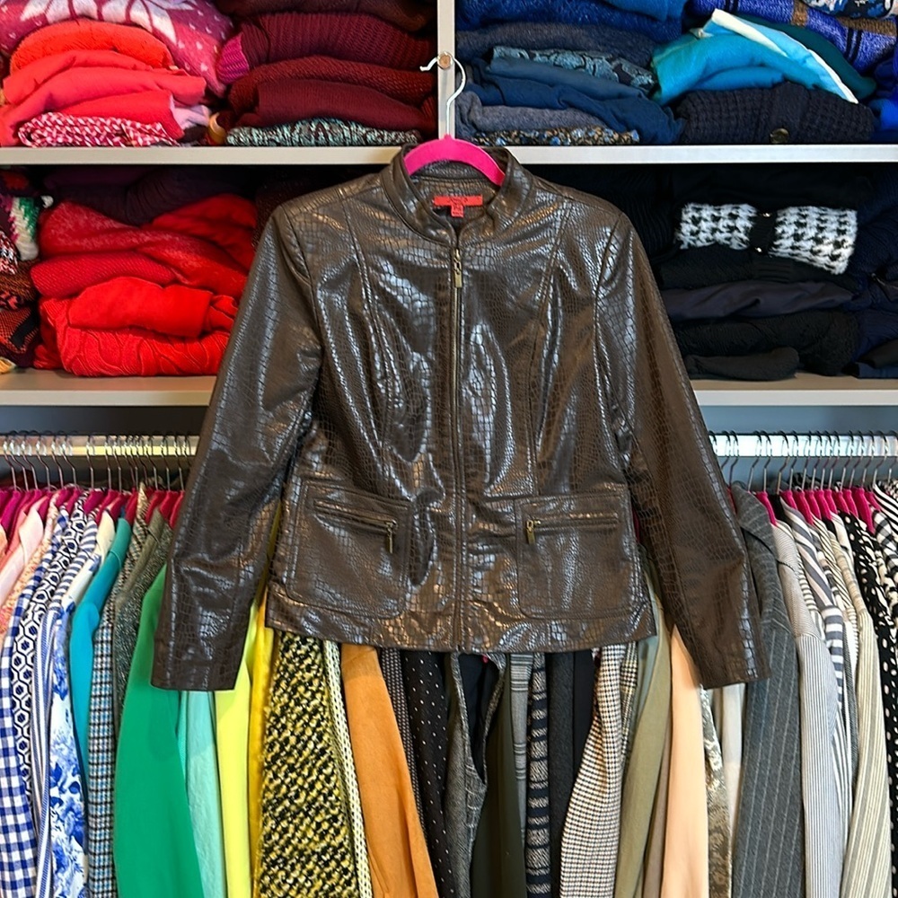 Joni B brown faux leather snake embossed jacket size SP
